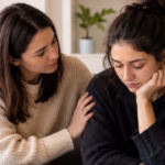 A woman comforting her friend who is experiencing emotional distress