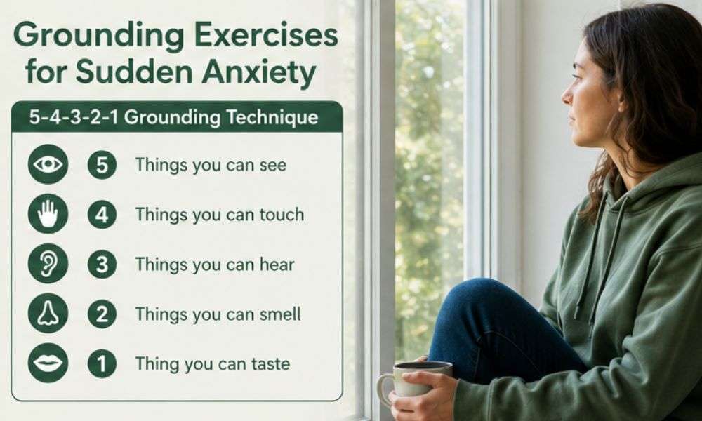 Breathing and Grounding Exercises using grounding techniques to focus on the present moment