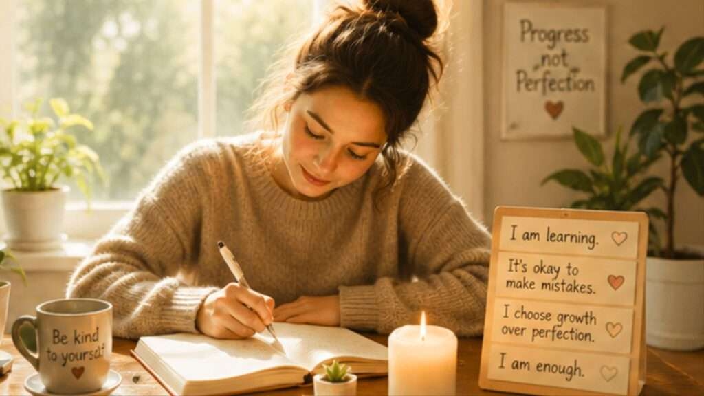 Self-compassion, journaling, positive mindset, emotional healing