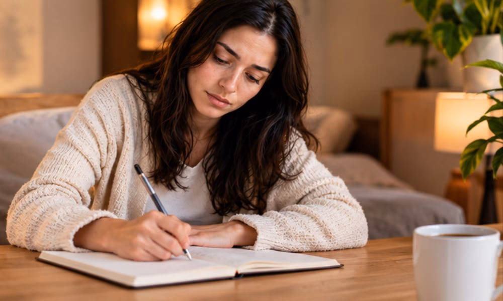 Calm, practial visual such as some one journaling, oe seprating facts from assumptions