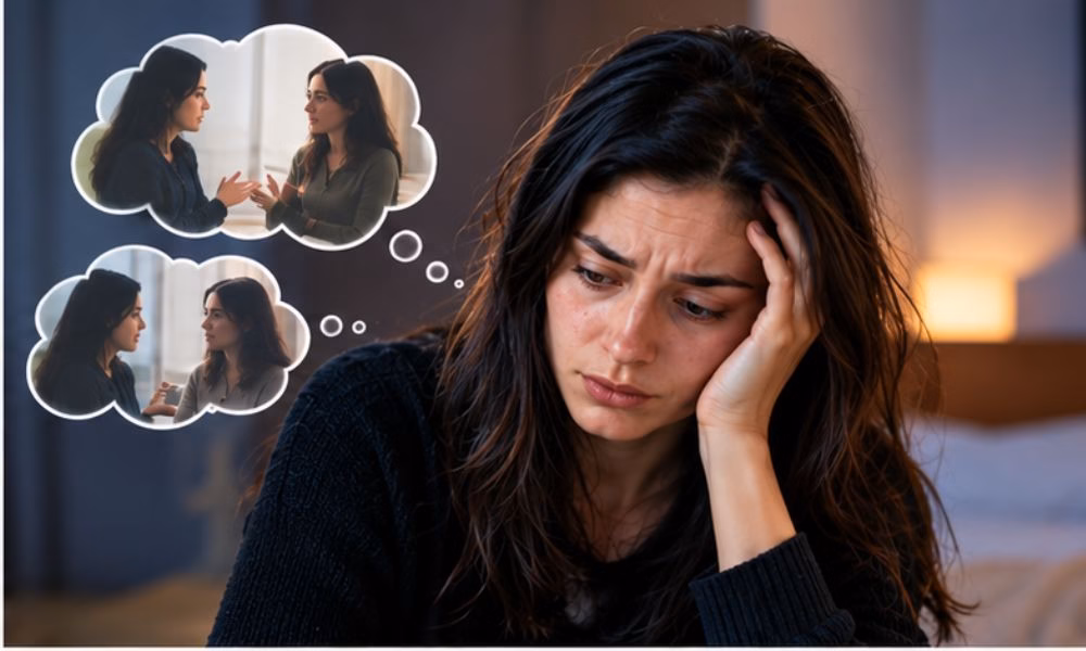 Visual showing someone replaying or overthinking a conversation